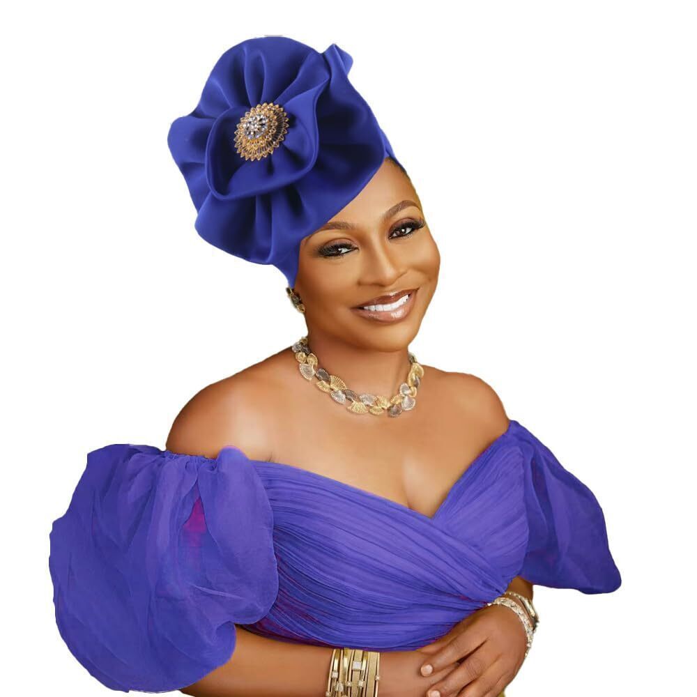 3583 Elegant Floral Turban Head Wrap, Crystal Brooch Detail, Multi-Color